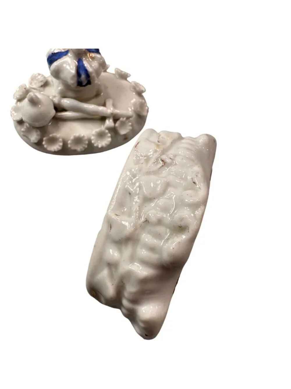 Fairing Box Crown Scepter Floral Vintage Trinket Box Porcelain Lid Antique